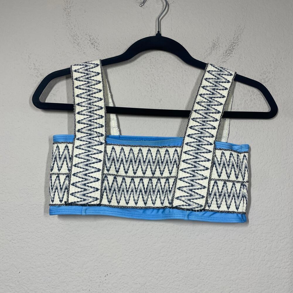 Womens Size Medium Woven Zigzag Bandeau Crop Top Blue White
